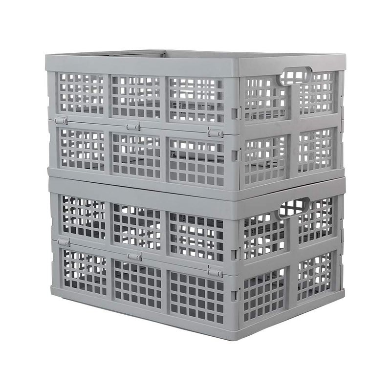 Hespama Hespapa 35 Quart Folding Crates, Plastic Collapsible Storage Container Milk Crate Baskets(Grey, 2 Pack) - Image 1